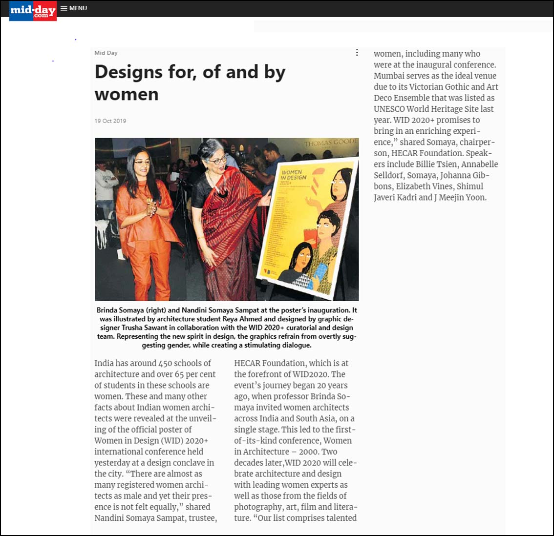 Designs For, Of And By Women, Mid-day - October 2019